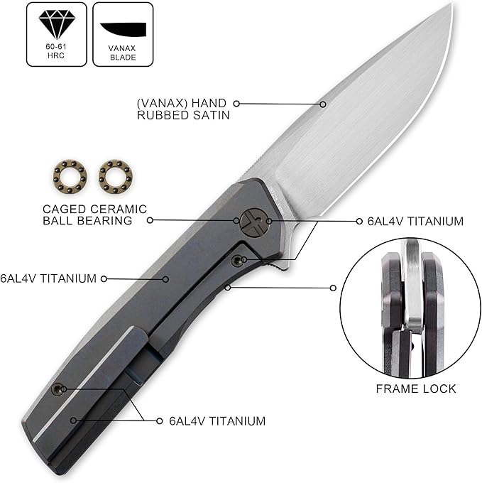 IOI Commander I93258 Folding Pocket Knife for Men – Vanax EDC Knife with Clip Premium Pocket Knives with 6AL4V Titanium Handle Work &amp Camping Knife Gift for Everyday Carry