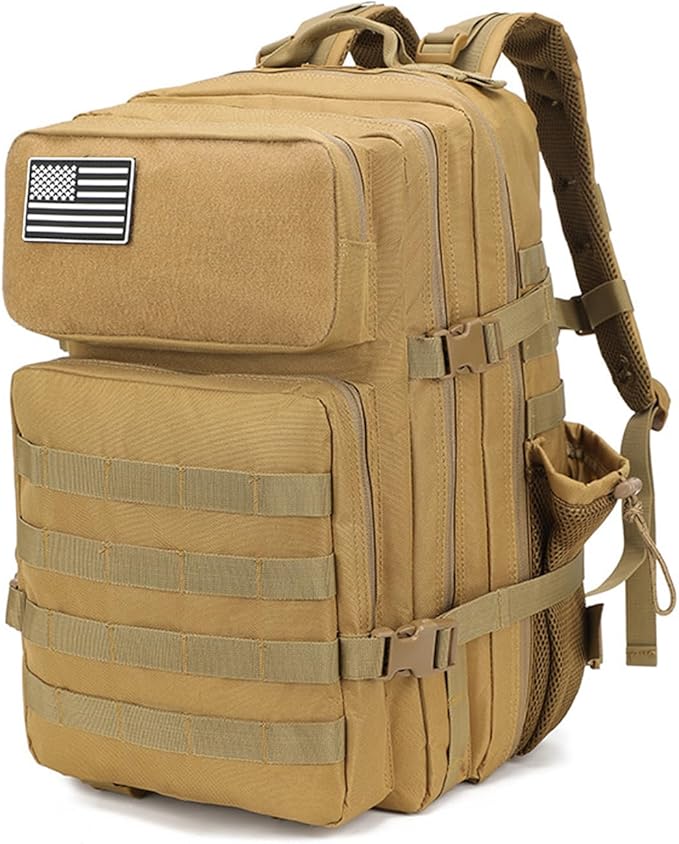 Military Tactical Backpack for Men and Women 45L Large Rucksack Army 3 Day Assault Pack Molle Backpacks (Tan)