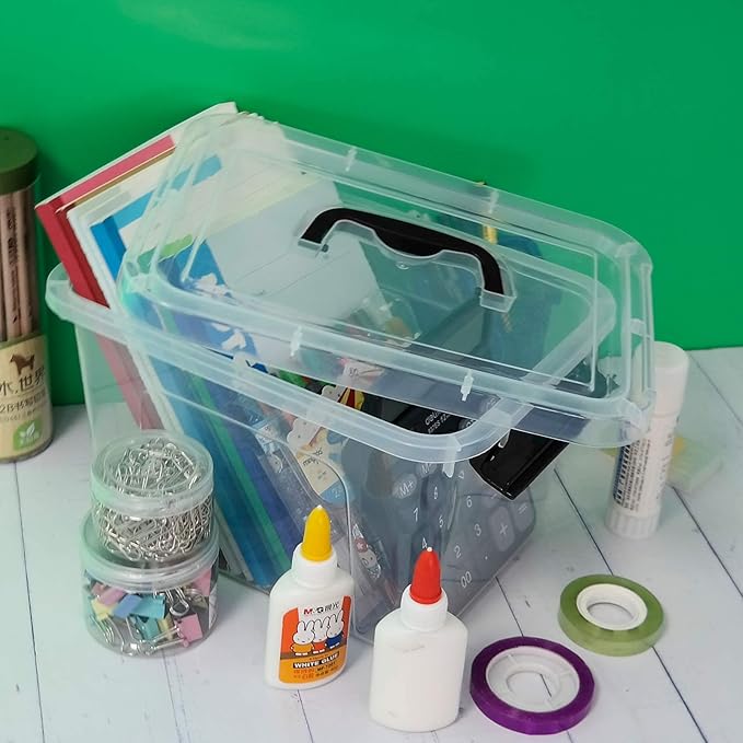 5 Quart Storage Box Tote with Lid 6 Packs Small Plastic Bins with Handles