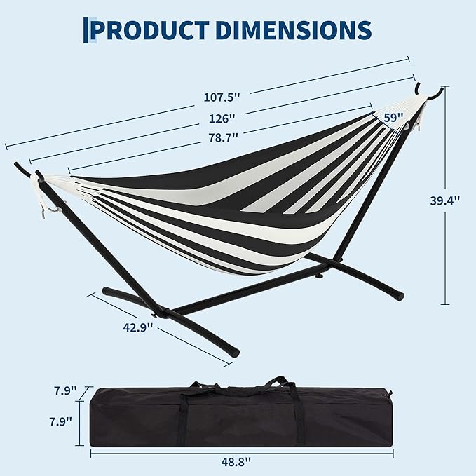 Double Hammocks with Stand for Outside Portable Space Saving Heavy-Duty Steel Stand for Indoor Outdoor Patio with Carrying Bag 450 lbs Capacity
