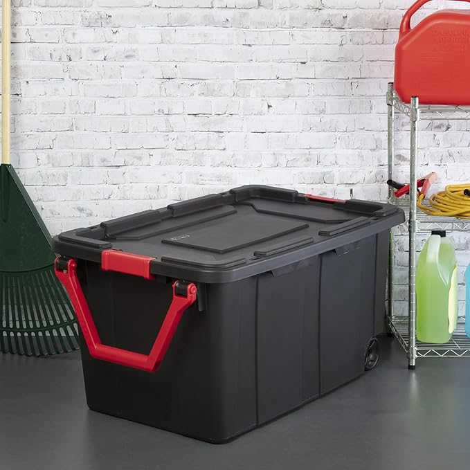 2-Pack 40 Gallon Heavy-Duty Stackable Storage Bins with Secure Lids &amp Smooth-Rolling Wheels – Organizing Containers for Home Garage Office &amp Basement (Black)