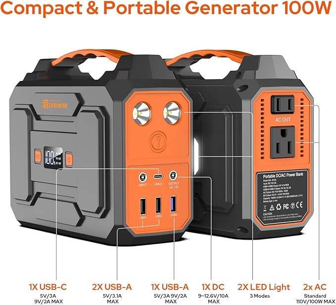 ZeroKor Portable Power Station 100W Power Pack with AC Outlet Portable Solar Generator 146Wh External Battery with DC USB C QC3.0 for Smart Devices Camping Home RV VanLife(without Solar Panel)