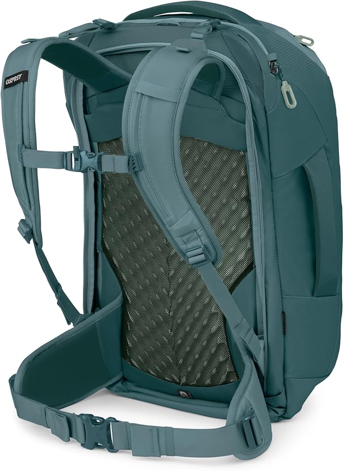 Osprey Farpoint 40L Men's Travel Backpack - Carry On Bag with Laptop Sleeve and Toiletry Pocket Cascade Blue/Torrent Blue