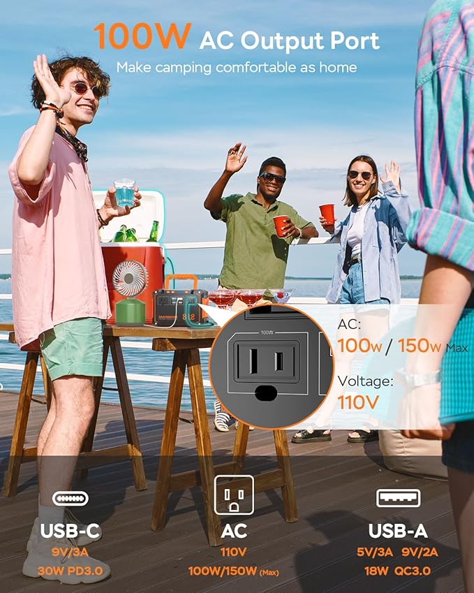 MARBERO 88.8Wh Portable Power Station Backup Lithium Battery Solar Generator 150W Max AC &amp 30W USB-C Output for Camping Hiking RV Off-Grid Living CPAP Home Outage Emergency (Solar Panel Optional)