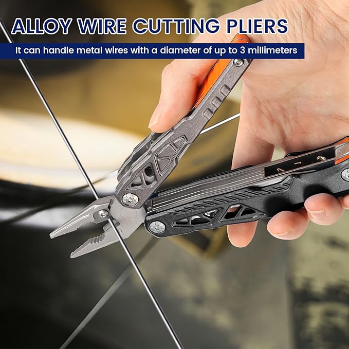 18-in-1 Multipurpose Tool Kit Survival Camping Gear &amp Fishing Gifts Multitool with Hammer Pliers Screwdriver and Pocket Knife for Dad Men(Black)
