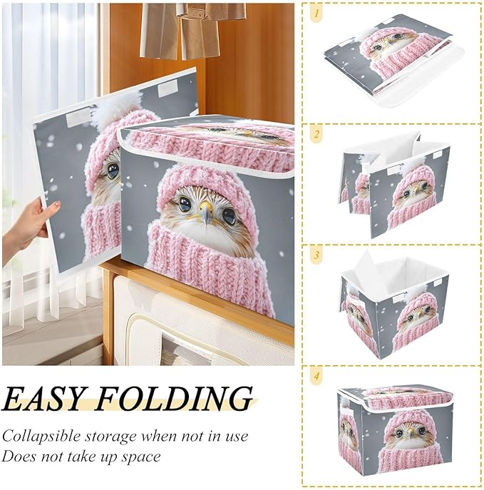AIXIWAWA Lidded Storage Cube (Cute Bird in Winter) Fabric Foldable Closet Bins with Flip Lid and Handles Organizer Basket Container 16.5 x 12.6 x 11.8 IN