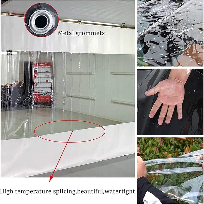 Outdoor Clear Waterproof Tarpaulin Curtains Weatherproof PVC Tarpaulin with Zipper Pergola Patio Porch Gazebo Transparent Side Panels with Grommets Customizable