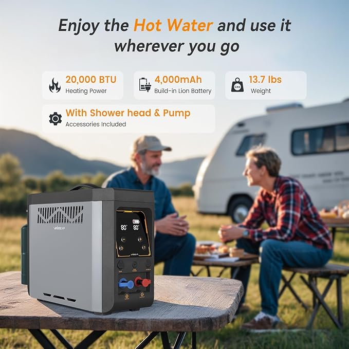 GPT3U Portable Propane Water Heater for Camping – Instant Hot Water Battery Powered Outdoor Tankless Shower Constant Temperature Safe for RV Beach Outdoor Adventures
