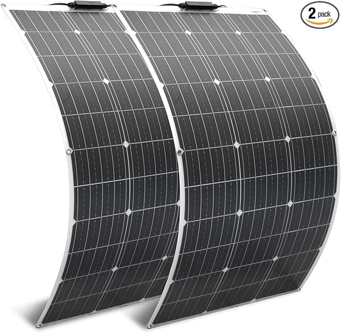 200W Flexible Solar Panel 2PCS 100W 12V Monocrystalline Solar Panel IP67 Waterproof for Marine RooftopTent RV BoatTrailer 12 /24V Battery Charge