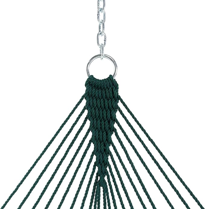 Castaway Living 13 ft. Double Traditional Hand Woven Green Polyester Rope Hammock – 2-Person 450 lb Capacity Free Extension Chains &amp Tree Hooks Designed in The USA