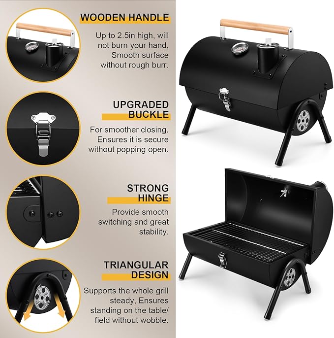 Joyfair Portable Charcoal Grill Set Small Tabletop Barbecue Grill with Accessories Tools for Outdoor Camping BBQ Grilling Backyard Party Cooking Heavy Duty &amp Innovative Design Thermometer &amp