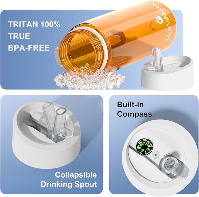 SurviMate Purified Water Bottle for Camping Hiking Backpacking and Travel BPA Free with 5-Stage Intergrated Filter Straw