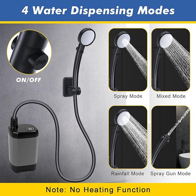 Fohil Portable Shower for Camping 6000mAh Rechargeable Portable Outdoor Shower with Digital Display IPX7 Waterproof Outdoor Camp Pump for Camping Beach Hiking Travelling Pet Cleaning