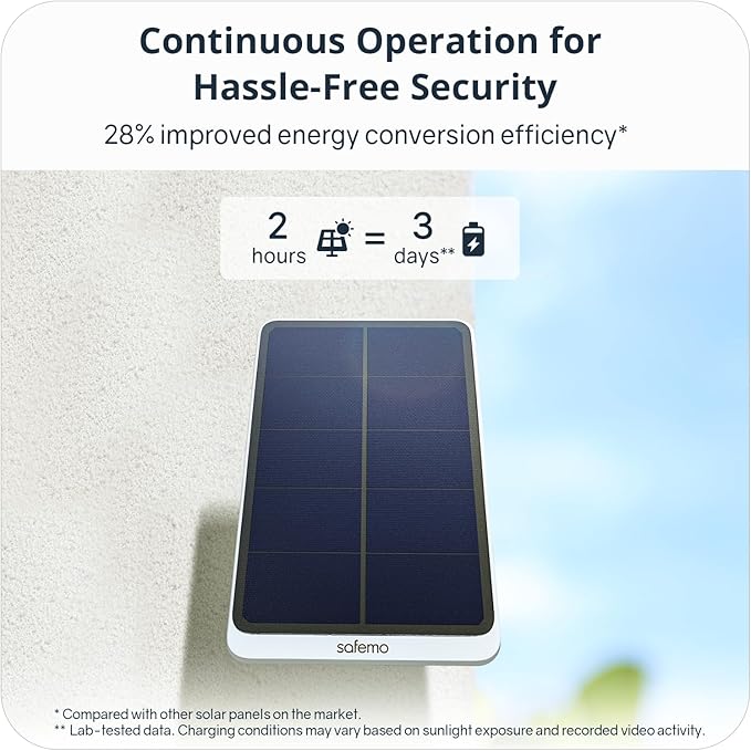 5W Solar Panel(Compatible with Safemo Cameras Only) for Outdoor Surveillance and Camera Charging Continuous Power Supply Adjustable Angle for Maximizing Solar Power Output