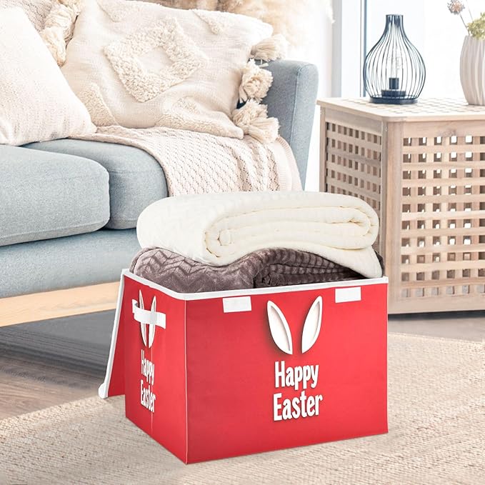 Doodle Happy Easter Pattern Foldable Storage Baskets Fabric Boxes with Handle Organizers with Flip-Top Lids Storage Bins for Home Bedroom Office