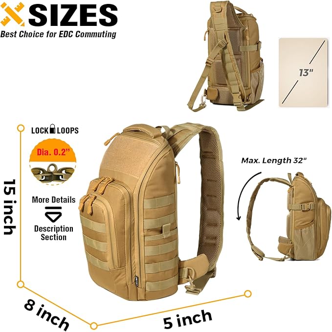 DBTAC Tactical Large Shoulder Chest Pack with Sling + Tactical Lunch Bag (Brown)
