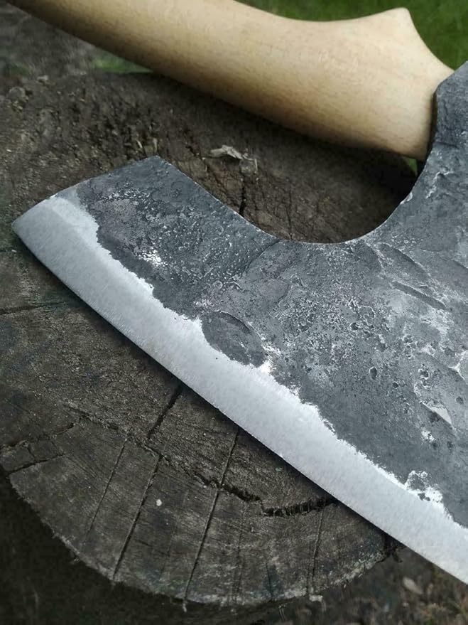 Handmade Carbon Steel Axe – Hand Forged High Carbon Steel Head | Wood Handle Rustic Outdoor Hatchet Viking Style Camping &amp Survival Axe (Axe-6)