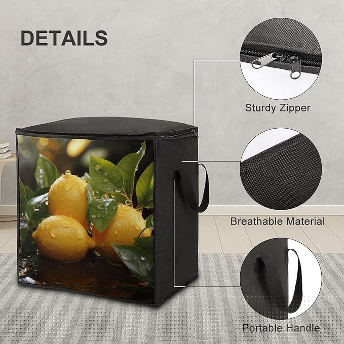 Comforter Storage Bag Clothes Storage Bins with Lids Foldable Fresh Lemon Print Storage Containers for Clothing Blanket Bedding Comforter