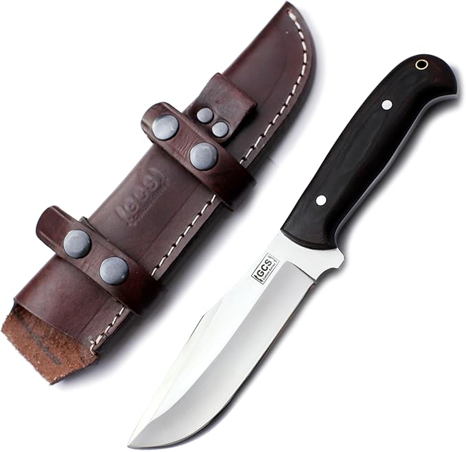GCS Custom Handmade BROWN MICARTA HANDLE D2 Tool Steel Tactical Hunting Survival Knife Buffalo Hide Sheath GCS174