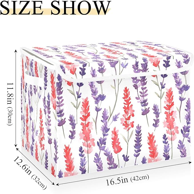 AIXIWAWA Lidded Storage Cube (Colorful Lavender) Fabric Foldable Closet Bins with Flip Lid and Handles Organizer Basket Container 16.5 x 12.6 x 11.8 IN
