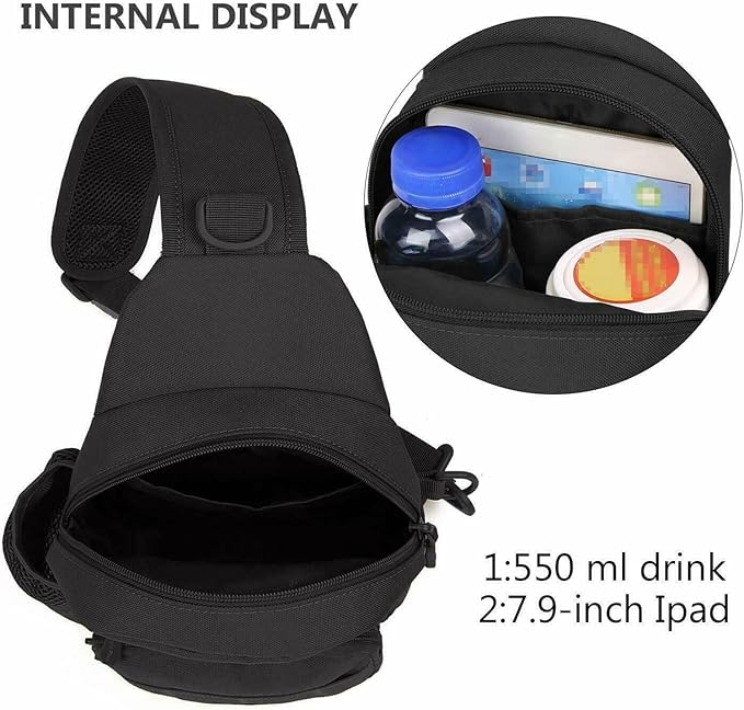 Tactical Sling Bag Outdoor MOLLE Everyday Carry Pack Chest Shoulder Backpack Side Mesh Pocket &amp Hook Loop Panel(Black)
