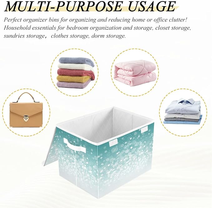 senya Baskets Collapsible Storage Bins with Lids Turquoise Aqua Glitter Storage Boxes Clothes Baskets for Organizing