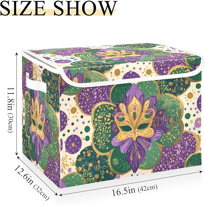 Beige Polka Dots Masks Shrove Storage Box with Lid 1 PC Foldable Storage Bin with Lids Stackable Storage Bins Cube Closet Organizer Basket with Flip-Top Lid &amp Handles for Shoes Books Towel