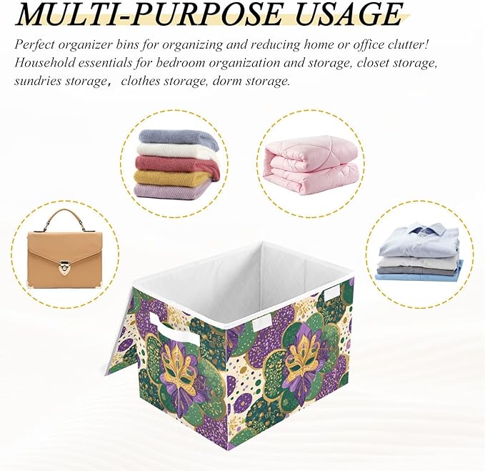 Beige Polka Dots Masks Shrove Storage Box with Lid 1 PC Foldable Storage Bin with Lids Stackable Storage Bins Cube Closet Organizer Basket with Flip-Top Lid &amp Handles for Shoes Books Towel