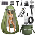11PCS Portable Shower with Heater for Camping Shower Tent Set 1500W Immersion Heater with Auto Shut-Off 6000mAh Rechargeable Portable Shower with 5 Gallons Foldable Bucket USB Solar Charging Panel