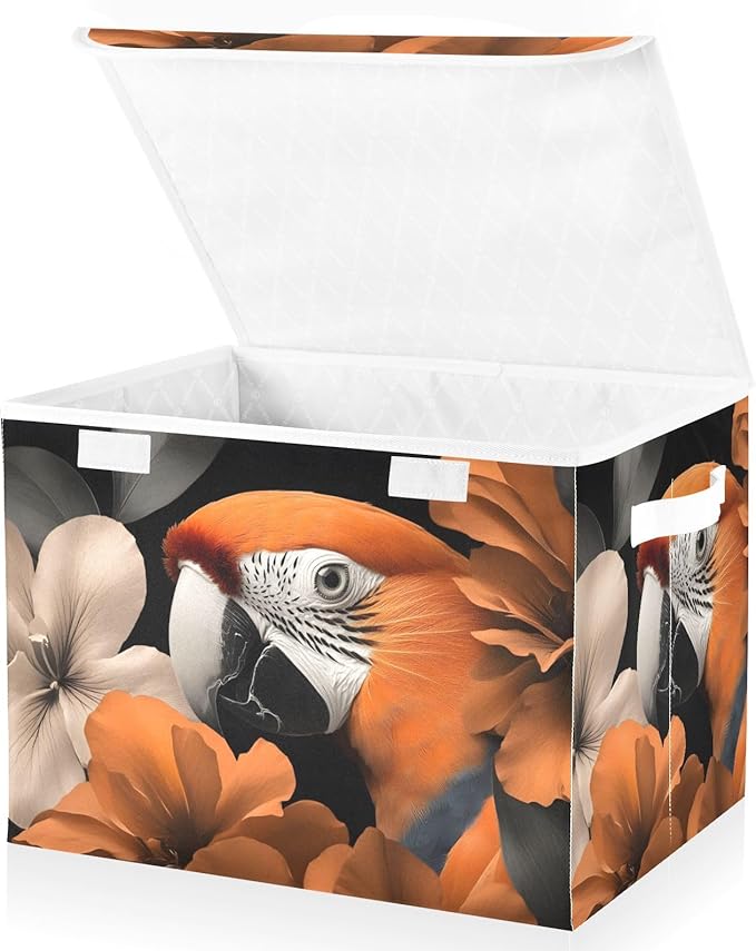 AIXIWAWA Lidded Storage Cube (Parrot Floral) Fabric Foldable Closet Bins with Flip Lid and Handles Organizer Basket Container 16.5 x 12.6 x 11.8 IN