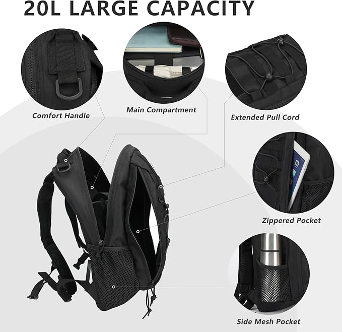 BAIXINGBAGS 20L Mini Small tactical backpack for men MOLLE System Daypack black gym hunting backpack Comfortable for Hiking Camping