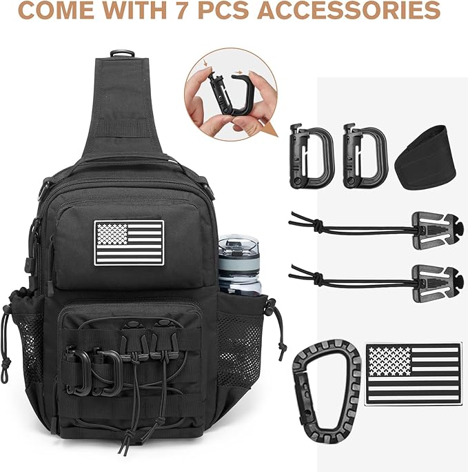 G4Free Tactical Sling Bag for Men Women EDC Concealed Carry Bag with Molle Crossbody Shoulder Pack (Black)