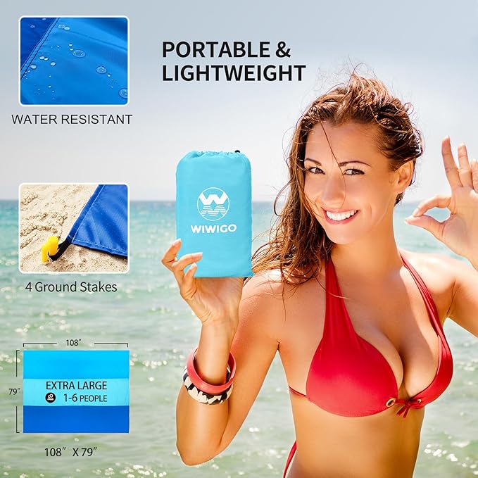 Beach Blanket Waterproof Sandproof Beach Mat 79 X 83/10'x9'for 2-8 Adults Quick Drying Outdoor Picnic Mat Beach Accessories for Travel Camping Hiking