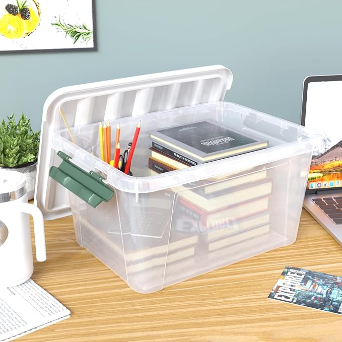 20 Quart Clear Plastic Latching Box with Handle Plastic Containers with Lids 6-Pack