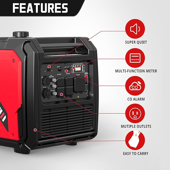 AMERISUN 5000 Watt Portable Inverter Generator with CO Protection Gas Generator for Home Use Camping RV Ready EPA Compliant 2025 Version