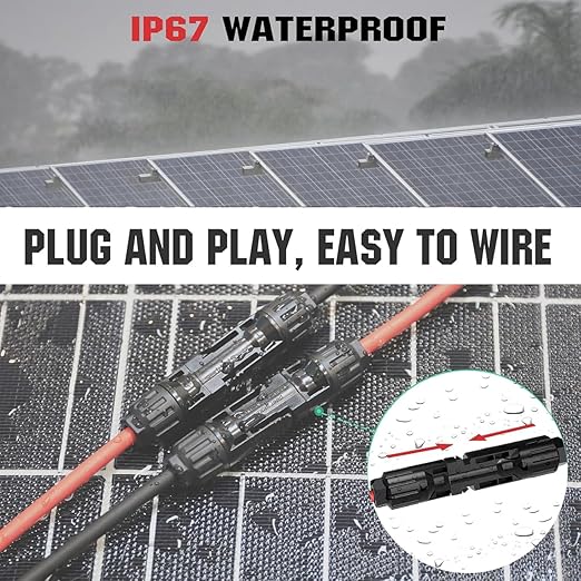 Solar Panel Extension Cable 10FT 10AWG Solar Connectors Y Branch Parallel Adapter Cable 6mm² Wire for 2 Solar Panels Solar Panel PV Wire for RV Home Boat (10FT Red+10FT Black) (10AWG 10FT)
