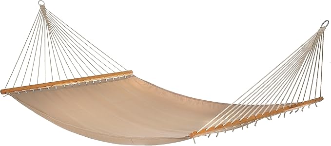 Fab Habitat Solid Recycled Polyester Hammock - Fargo - Khaki - Indoor/Outdoor Quick Dry 2 Person 460 lbs Capacity - Patio Poolside Backyard Garden Beach Balcony - 12-14 ft Adjustable