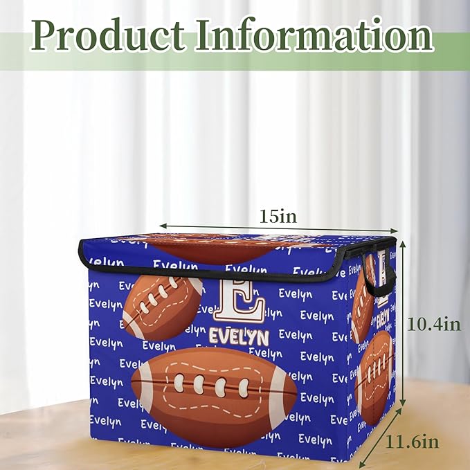 American Football Sports Custom Storage Bins with Lid Foldable Fabric Personalized Storage Basket Box with Handle Storage Organizer Container for Home Bedroom Closet