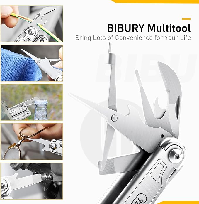 BIBURY Multitool with Pocket Knife 19-in-1 Stainless Steel Pliers with Scissors Self-locking Multi tools with EDC Sheath for Home Camping Hiking Survival Gifts for Men BI2038A