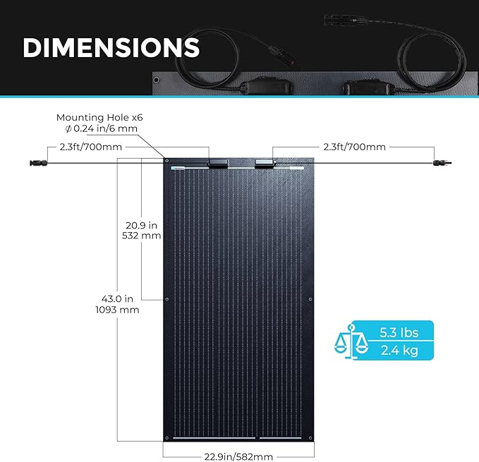 Renogy 100W Solar Panel 12V Flexible Solar Panel 100 Watt 22% High-Efficiency 240° Ultra Lightweight Solar Panels for Marine RV Cabin Van Car Boat Camping Curve Surfaces Black