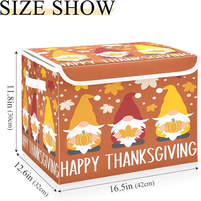 Large Collapsible Storage Bins with Lids Autumn Gnomes Thanksgiving Fall Storage Baskets Organizer Containers with Handles for Clothes