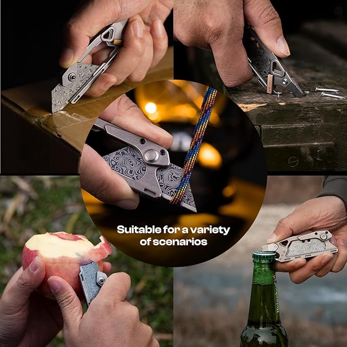 Titanium Safety Portable Multi-Knife- 30g 6-in-1 EDC Keychain Tool with Child Safety Lock Replaceable Blade Tritium Tube Slot for Everyday Carry Outdoor Adventures &amp Home Use