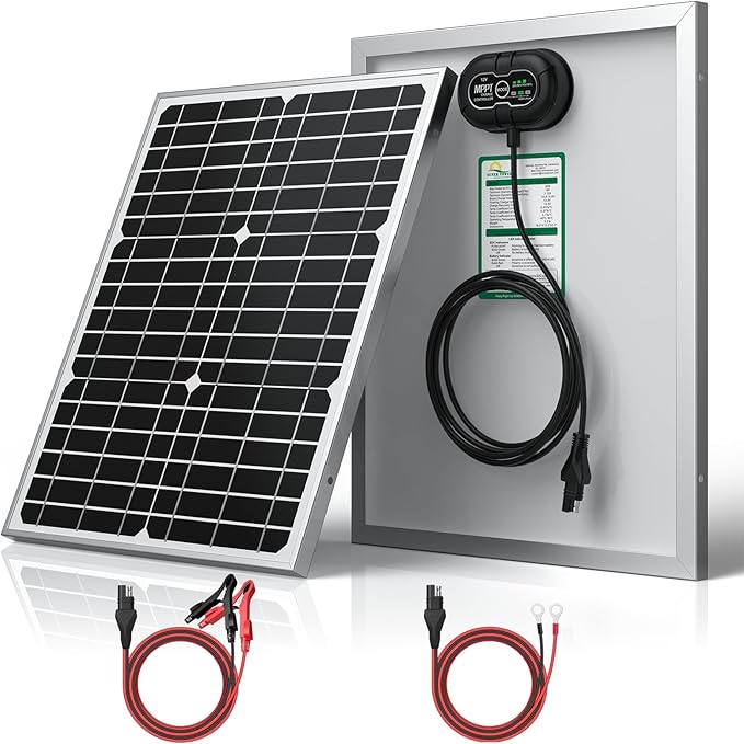 SUNER POWER 12V 20W Solar Panel Battery Charger Ultra Built-in UltraSmart MPPT Charge Controller Waterproof 20 Watt Solar Battery Maintainer for 12Volt AGM Deep Cycle Lead-Acid Lifepo4 Battery