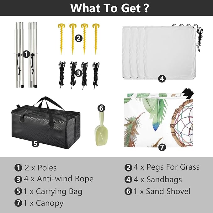 ALAZA Watercolor Dream Catchers Thread Garland Feathers and Green Twigs Beach Tent Sun Shelter Portable Canopy Sunshade for Outdoor Camping Picnics Backyard Fun 10x9 ft