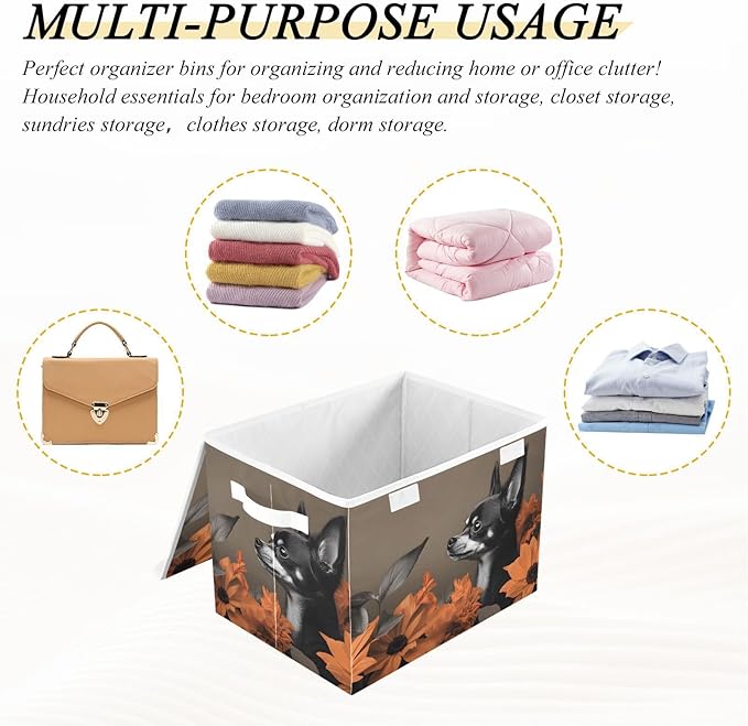 AIXIWAWA Lidded Storage Cube (Little Dog Flower) Fabric Foldable Closet Bins with Flip Lid and Handles Organizer Basket Container 16.5 x 12.6 x 11.8 IN