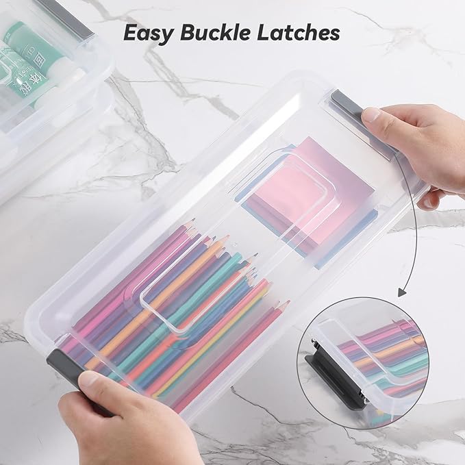 8 Pack 4QT Clear Plastic Storage Bins with Lids Stackable Storage Box for Crafts Supplies Plastic Container Bins for Organizing (Small 8Pack)