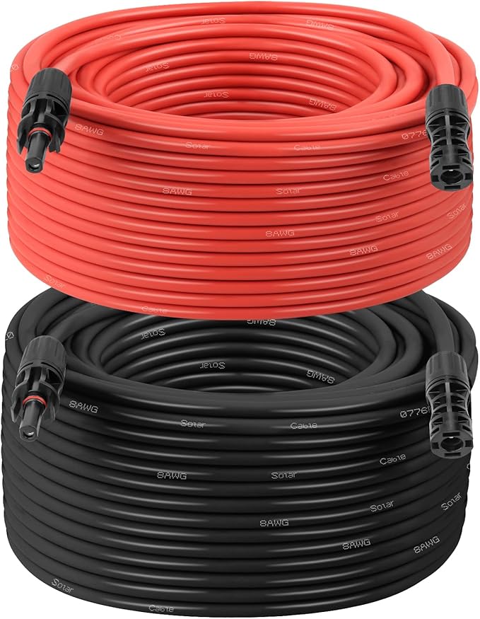 MOOKEERF Solar Panel Extension Cable - 8AWG 200FT Solar Wire with Female &amp Male Waterproof Connector PV Wire for RV Photovoltaic Systems Home Boat Solar Panels Car(200feet Red + 200feet Black