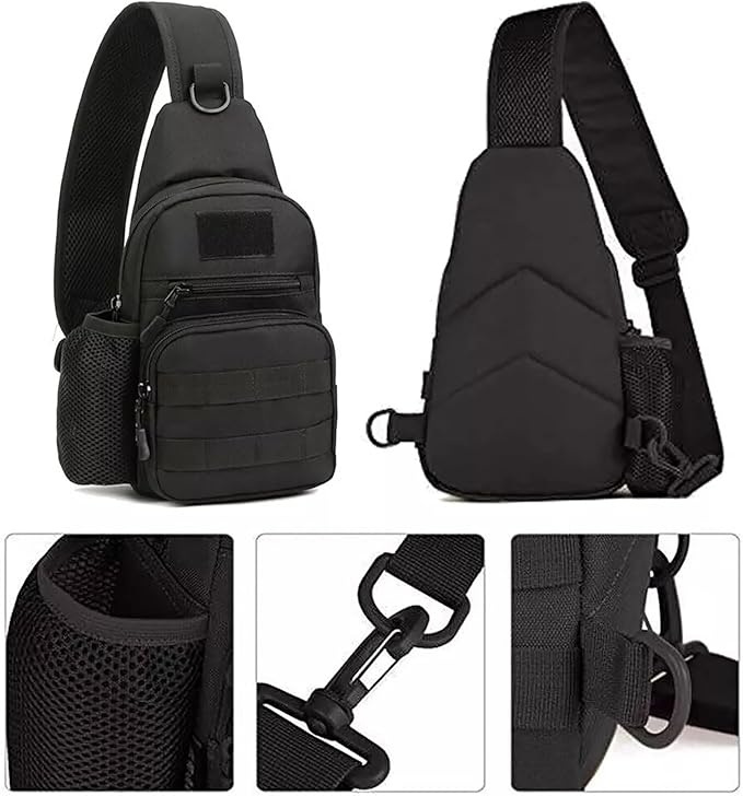 Tactical Sling Bag Outdoor MOLLE Everyday Carry Pack Chest Shoulder Backpack Side Mesh Pocket &amp Hook Loop Panel(Black)