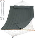 SUNCREAT Portable Double Rope Hammock with Pad Two Person Tree Hammock for Garden Backyard Patio Poolside Gray Green