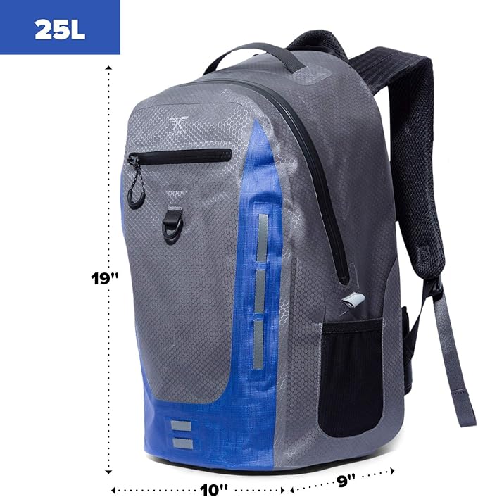 Submersipack Waterproof Backpack - Submersible Inflatable Floating TPU Coated Durable Nylon Dry Bag with Airtight Zipper for Kayak Fishing Boating Hiking Paddle Board (Deep Blue 25L)